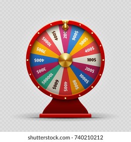 Colorful realistic casino fortune wheel on transparent background. Fortune wheel casino, money and lucky. Vector illustration