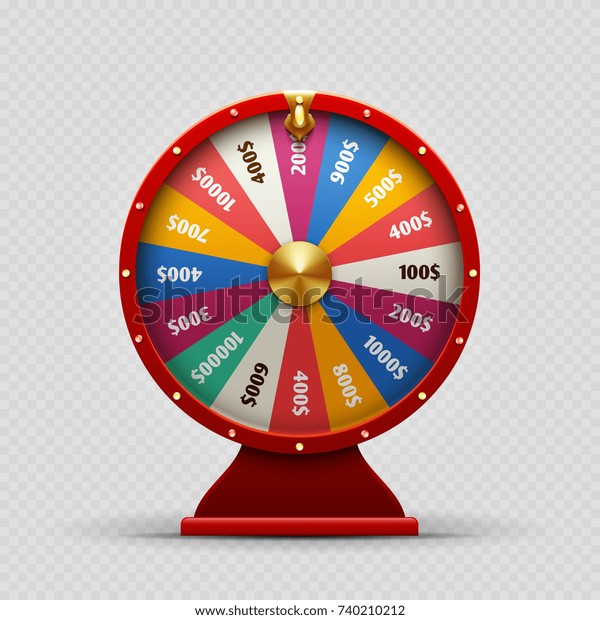 Colorful realistic casino fortune wheel on\
transparent background. Fortune wheel casino, money and lucky.\
Vector illustration