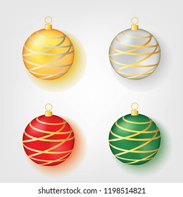 Colorful Realistic Christmas Balls set. Isolated on White Background. Vector Illustration