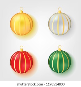 Colorful Realistic Christmas Balls set. Isolated on White Background. Vector Illustration