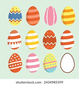 Colorful realistic easter eggs with various geometric and herbal
