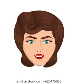 colorful realistic face woman with pin up swirl hairstyle vector illustration