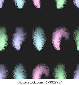 Colorful realistic feathers background. Seamless pattern. Easy style, can be used in flyers, banners, web. Light cute feathers design. Elements for design. Vector