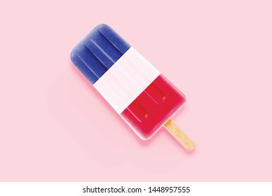 Colorful realistic France flag ice cream, vector illustration