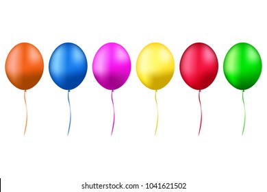 Colorful realistic helium balloons isolated on white background, vector illustration.