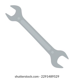 Colorful realistic horn wrench in flat style, on white background. Handyman tool for home repair. Construction themed vector illustration for icon, logo, sticker, patch, label, sign. Vector