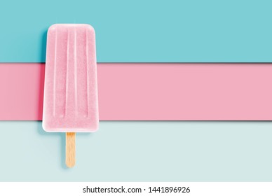 Colorful realistic ice cream on pastel paper background, vector illustration