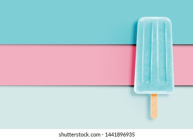 Colorful realistic ice cream on pastel paper background, vector illustration