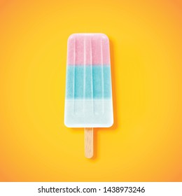 Colorful realistic icecream on yellow background, vector illustration