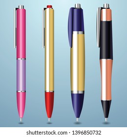 Colorful realistic pen collection, set