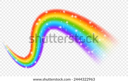Colorful realistic rainbow effect on transparent background. Vector blurred rainbow arch for overlaying. Rainbow PNG. Fantasy decorative element.