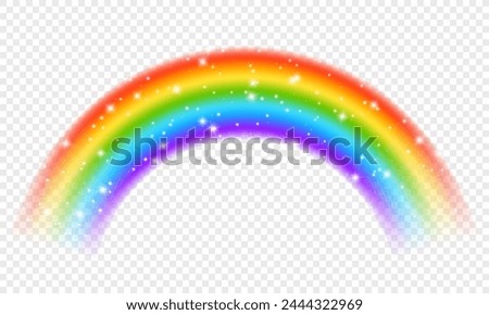 Colorful realistic rainbow effect on transparent background. Vector blurred rainbow arch for overlaying. Rainbow PNG. Fantasy decorative element.