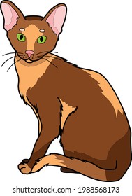 Colorful realistic sitting cat sketch template. Bright cartoon vector illustration for games, background, pattern, decor, children's story book. Print for fabrics and other surfaces.