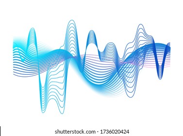 Colorful realistic sound waves amplitude vector graphic illustration. Colored gradient digital equalizer motion effect isolated on white. Audio waveform or acoustic electronic signal