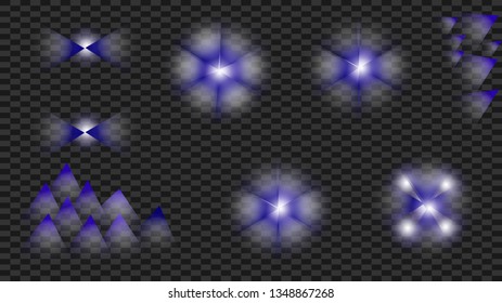 Colorful realistic special effects. The explosions and glowing particles of light. Isolated on a transparent background. Vector illustration