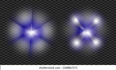 Colorful realistic special effects. The explosions and glowing particles of light. Isolated on a transparent background. Vector illustration