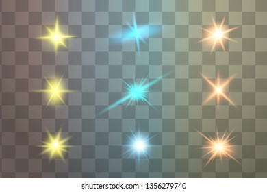 Colorful realistic special effects. The explosions and glowing particles of light. Isolated on a transparent background. Vector illustration.