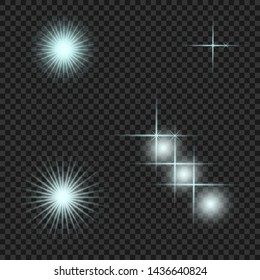 Colorful realistic special effects. The explosions and glowing particles of light. Isolated on a transparent background. Vector illustration.