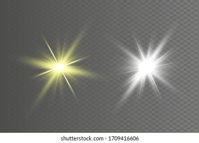 Colorful realistic special effects. The explosions and glowing particles of light. Isolated on a transparent background. Vector illustration.
