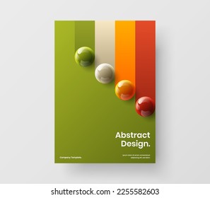 Colorful realistic spheres company brochure template. Unique corporate cover A4 vector design concept.