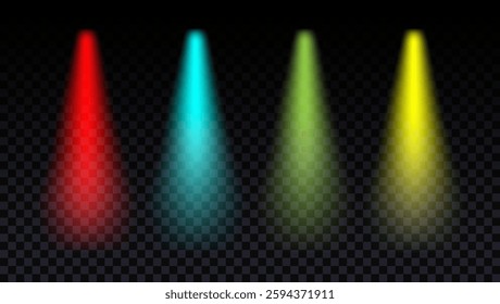 Colorful realistic spotlights collection on transparent background