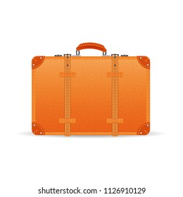 Colorful realistic travel suitcases, cases, bags for luggage. Leather suitcase for traveling, resting, traveling on a business trip, vacation. Vector illustration isolated.