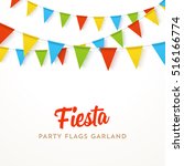 Colorful realistic vector flag garland with shadow. 4 different colors, easy to edit. Material design paper style. Party invitation design template.