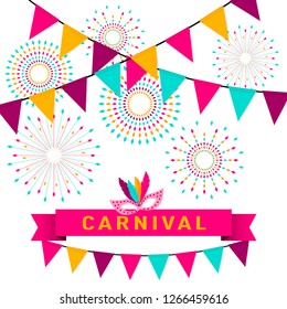 Colorful realistic vector flag garland with shadow. Party invitation design template. Carnival