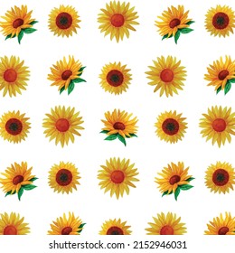 Colorful realistic watercolor sunflower seamless pattern background