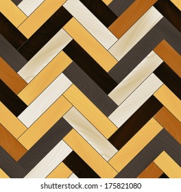 Colorful realistic wooden floor herringbone parquet seamless pattern, vector