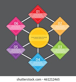 Colorful Rectangle and Circle With Number and Information Text, 6 Options, Workflow/Element Layout Design. Vector Illustration.