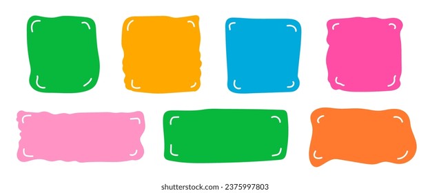 Colorful rectangle doodle shape collection. Hand drawn quote frame set. Empty text box vector illustration