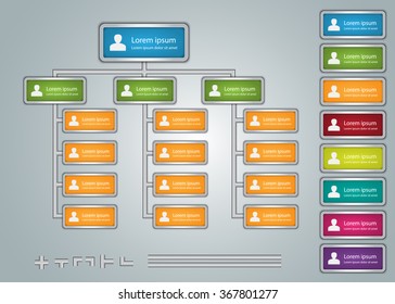 Colorful Rectangle Organization Chart Infographics, Metallic Design, People Icon, Business Structure Concept, Business Flowchart Work Process, Vector Illustration.