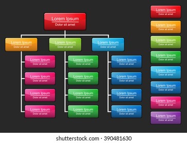 Colorful Rectangle Organization Chart Infographics, People Icon, Business Structure, Vector Illustration.