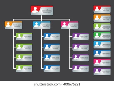 Colorful Rectangle Organization Chart Infographics, People Icon,  Folder Designs,  Business Structure, Vector Illustration.