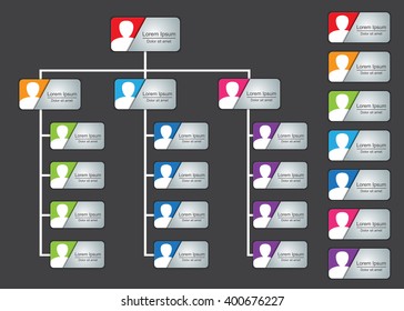 Colorful Rectangle Organization Chart Infographics, People Icon, Business Structure, Vector Illustration.
