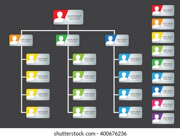 Colorful Rectangle Organization Chart Infographics, People Icon,  Folder Designs,  Business Structure, Vector Illustration.