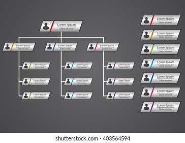 Colorful Rectangle Organization Chart Infographics, People Icon, Business Structure, Vector Illustration.
