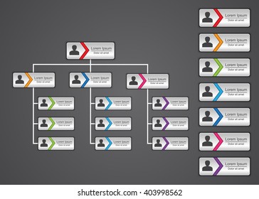 Colorful Rectangle Organization Chart Infographics, People Icon, Business Structure, Vector Illustration.