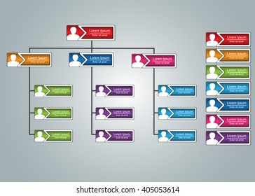 Colorful Rectangle Organization Chart Infographics with People Icon, Business Structure, Vector Illustration.