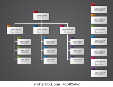 Colorful Rectangle Organization Chart Infographics With Color Tag And People Icon, Business Structure, Vector Illustration.