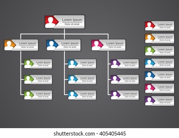 Colorful Rectangle Organization Chart Infographics with People Icon, Business Structure, Vector Illustration.