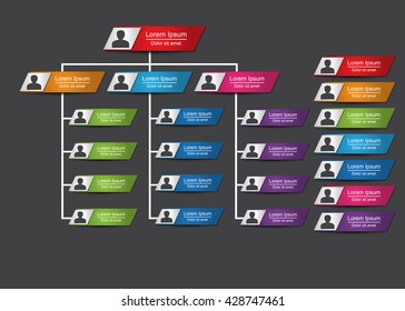 Colorful Rectangle Organization Chart Infographics with People Icon, Metallic Color, Business Structure, Vector Illustration.