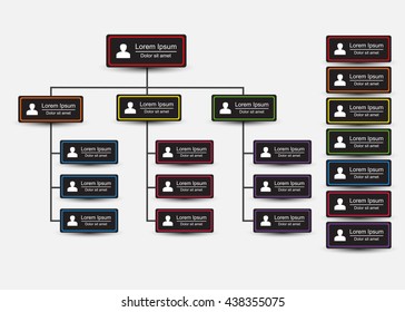 Colorful Rectangle Organization Chart Infographics with People Icon, Business Structure, Vector Illustration.