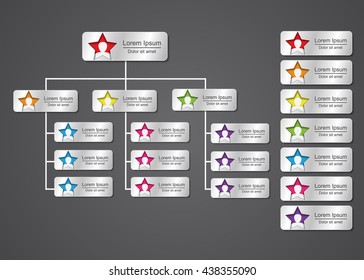 Colorful Rectangle Organization Chart Infographics, Color Star Shape with People Icon, Business Structure,  Metallic Color, Vector Illustration.