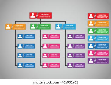 Colorful Rectangle Organization Chart Infographics with People Icon, Business Structure, Metallic color,Vector Illustration.