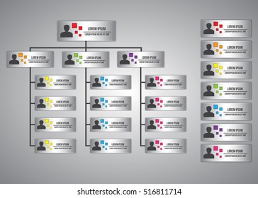 Colorful Rectangle Organization Chart Infographics with People Icon and Text information, Business Structure, Vector Illustration.