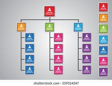 Colorful Rectangle Organization Chart Infographics, Rectangle  Shape with People Icon, Business Structure, Metallic Color, Vector Illustration.