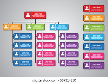 Colorful Rectangle Organization Chart Infographics, Rectangle  Shape with People Icon, Business Structure, Metallic Color, Vector Illustration.