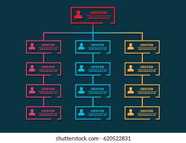 Colorful Rectangle Organization Chart Infographics, Rectangle Shape with People Icon, Business Structure,  Vector Illustration.